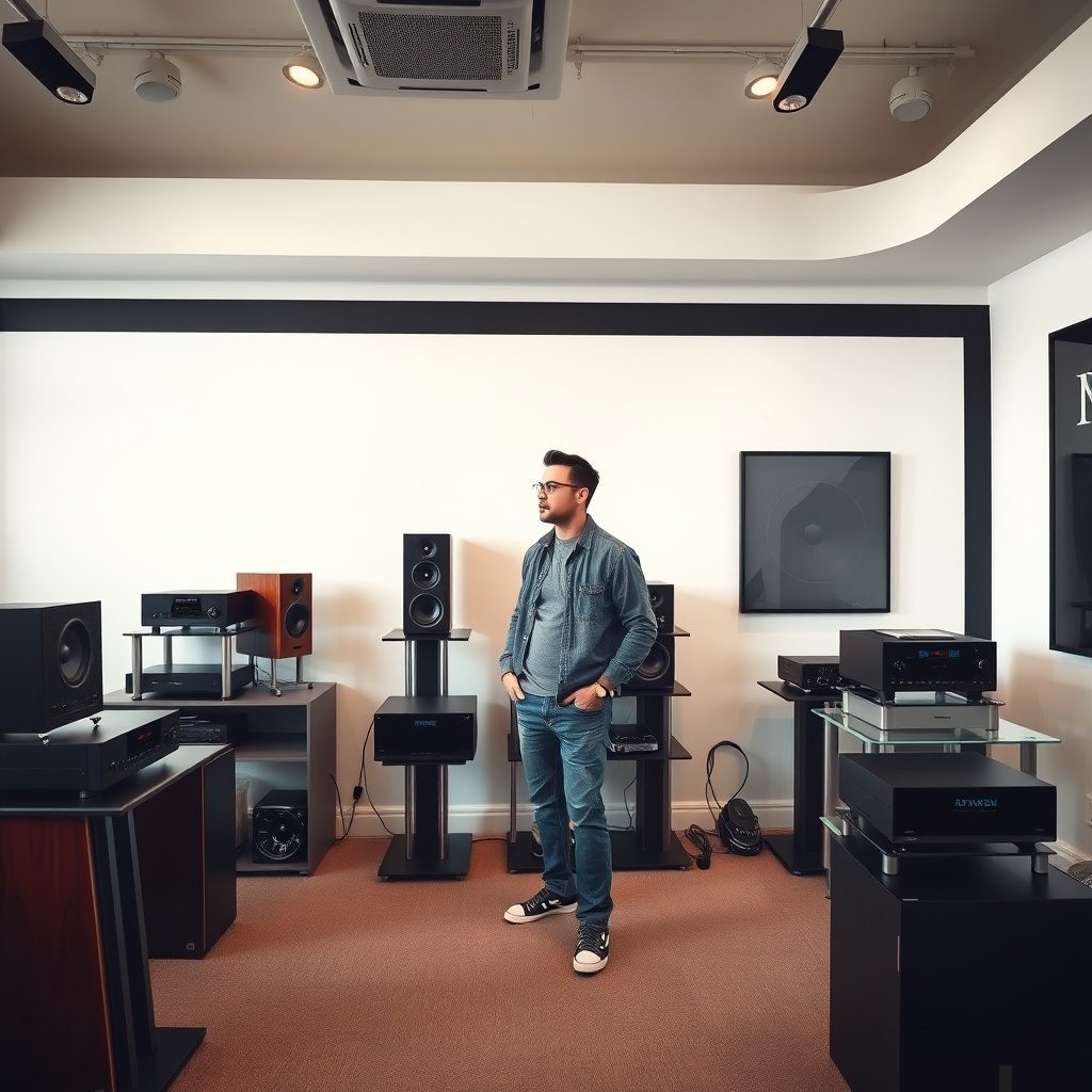 Home stereo showroom with audio equipment