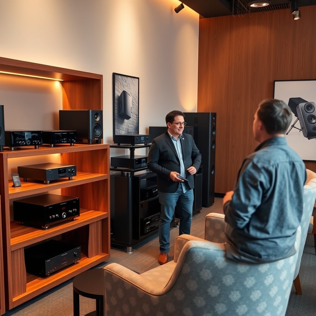 Home stereo equipment in a stylish listening room